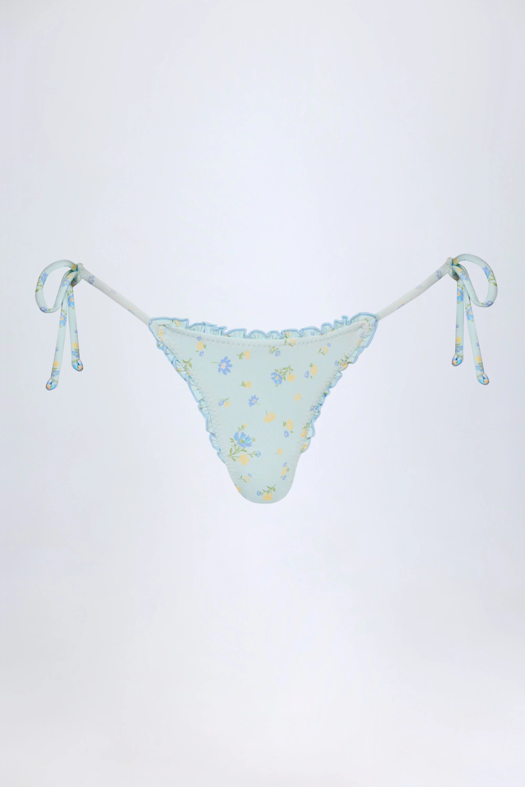 Side Tie Thong Bikini Bottoms in Blue Floral
