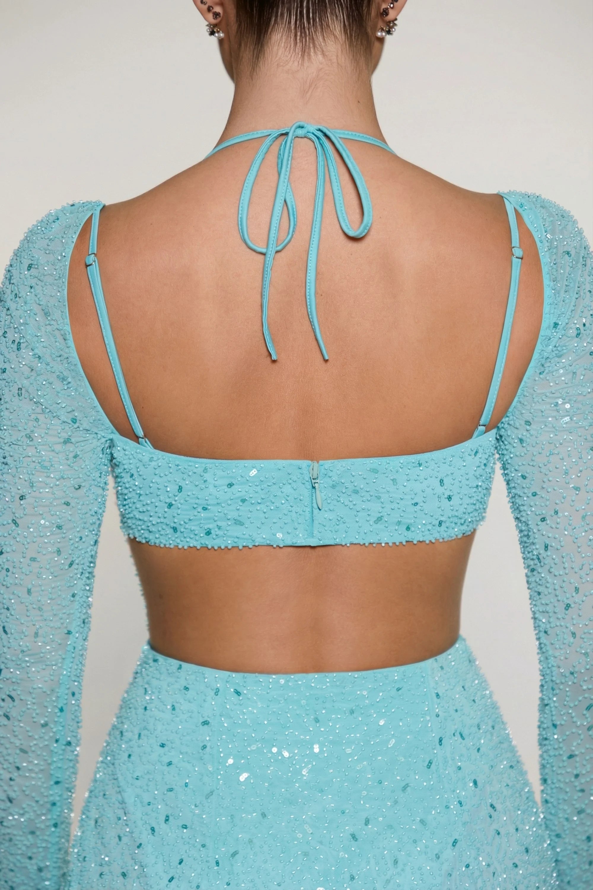 Embellished Cowl Neck Maxi Dress in Aqua