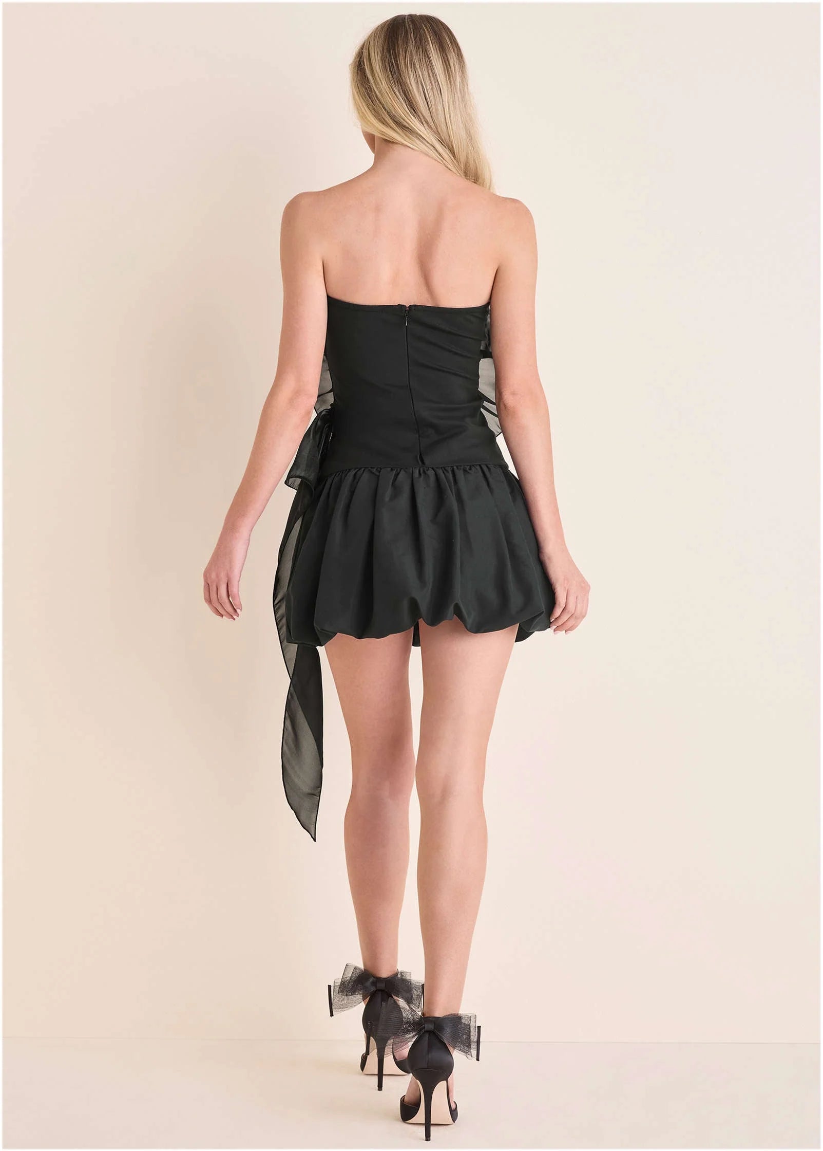 Rosette Bubble Mini Dress Jet Black