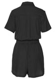 Short Sleeve Linen Romper Black