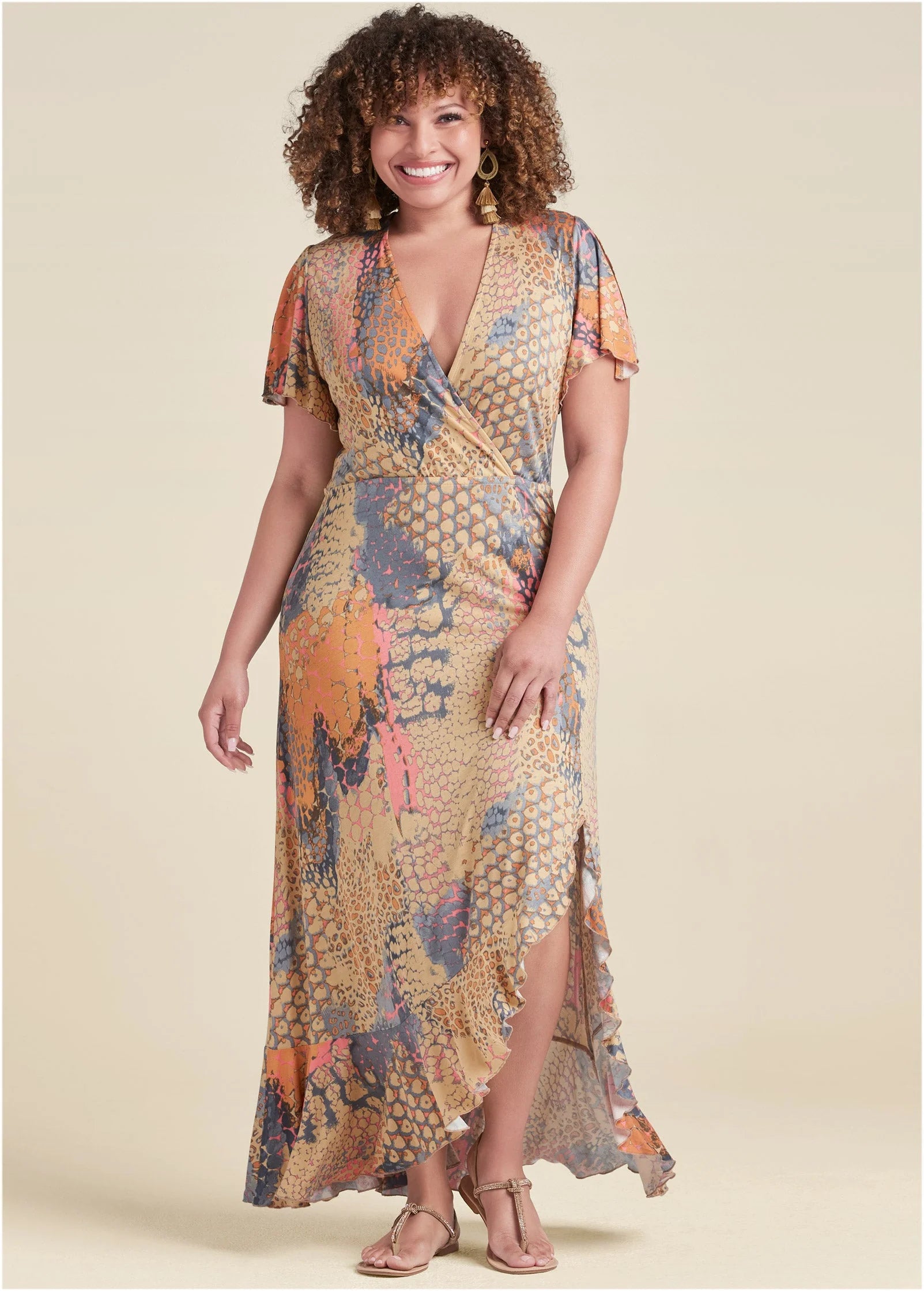 Wrap Maxi Dress Orange Multi