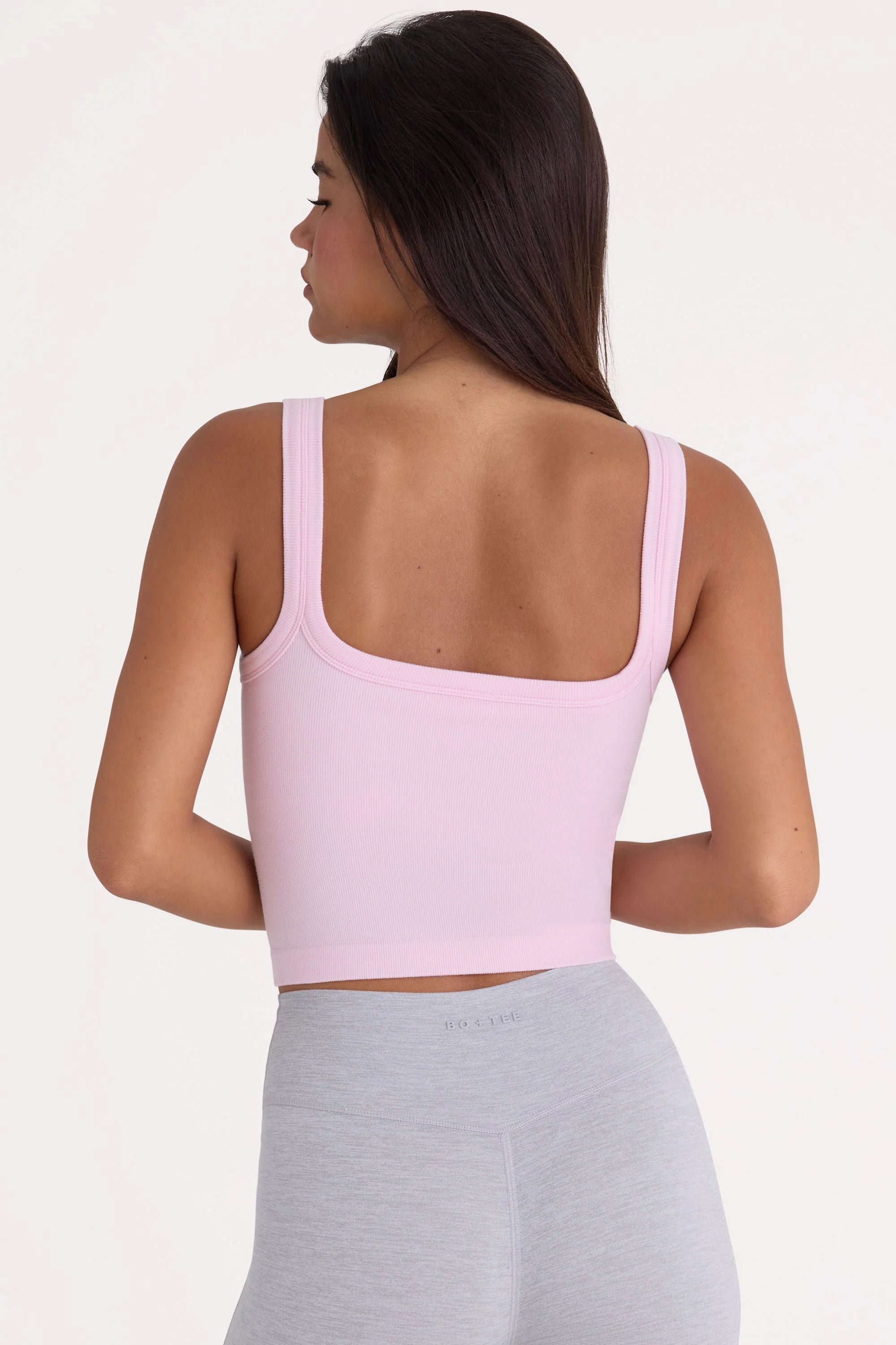 Seamless Soft Rib Square Neck Tank Top in Powder Pink
