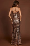 Embellished Straight Neck Maxi Dress in Black Gold Foil