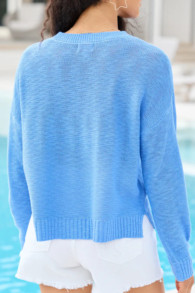 Off To Fireworks Blue Stars And Stripes Embroidered Sweater