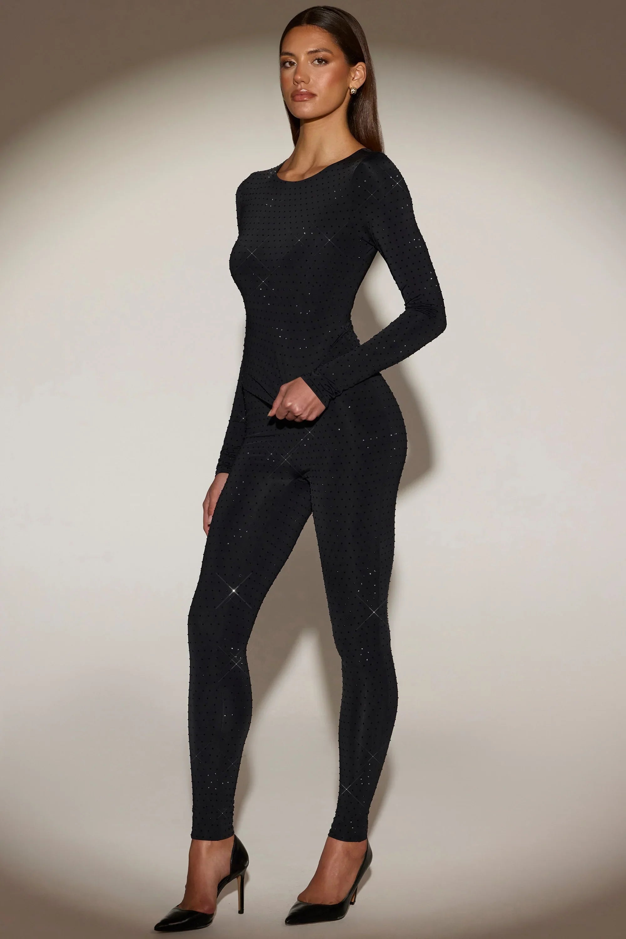 Embellished Jersey High Waisted Leggings in Black