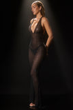 Embellished Semi Sheer Halterneck Gown in Black