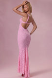 Lace Sweetheart Neck Gown in Blush Pink