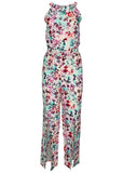 Linen Front Slit Jumpsuit Gouache Leopard Multi