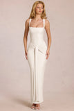 Square Neck Tie Gather Maxi Dress in Pearl