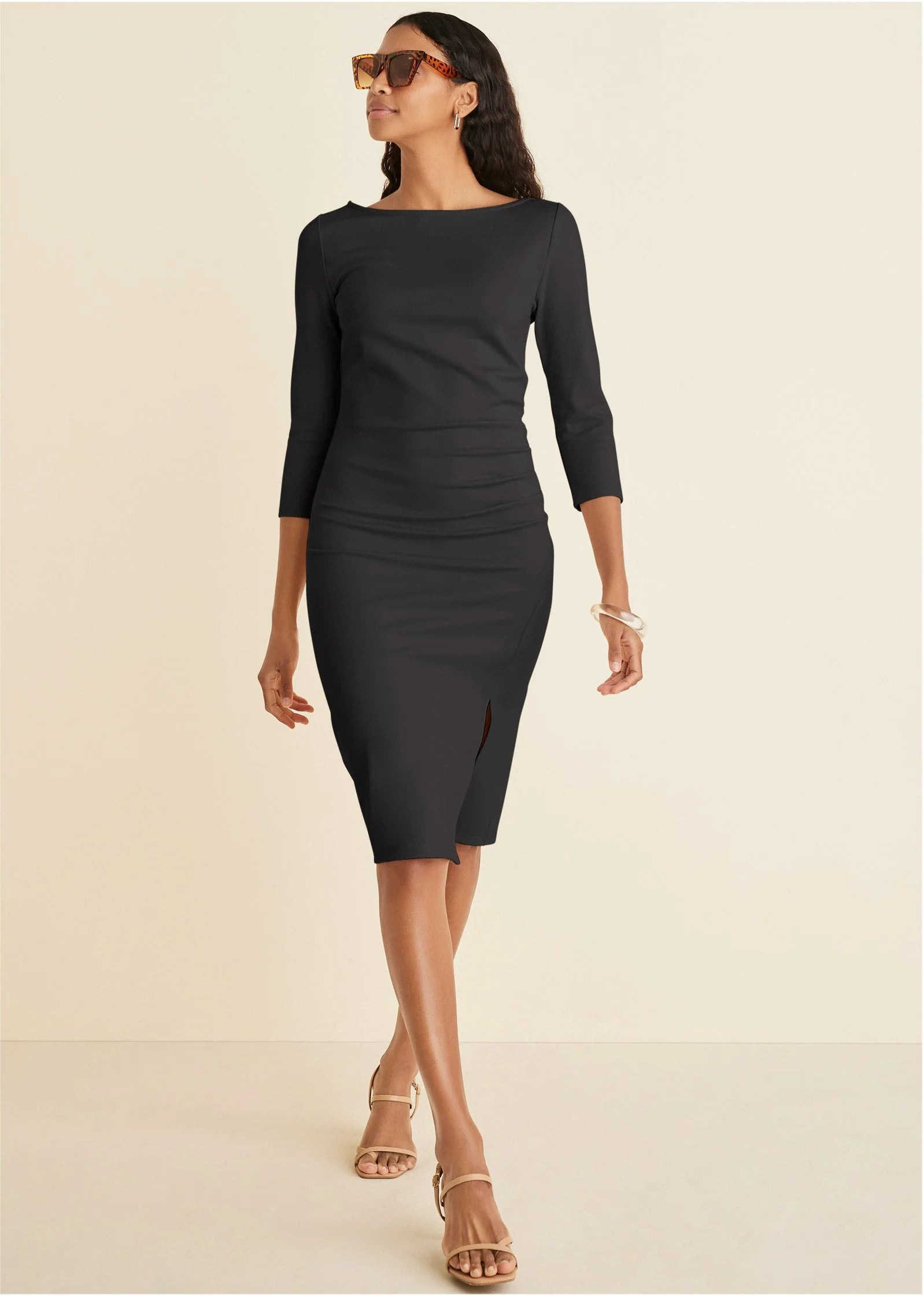 Ponte Ruched Dress Jet Black