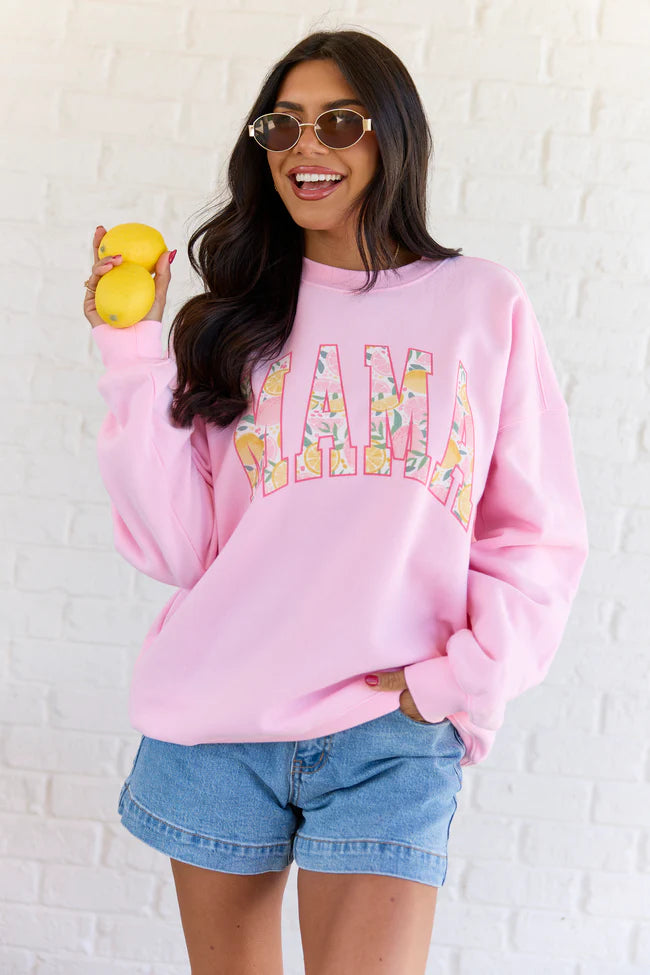 Mama Block Lemons Light Pink Graphic Sweatshirt