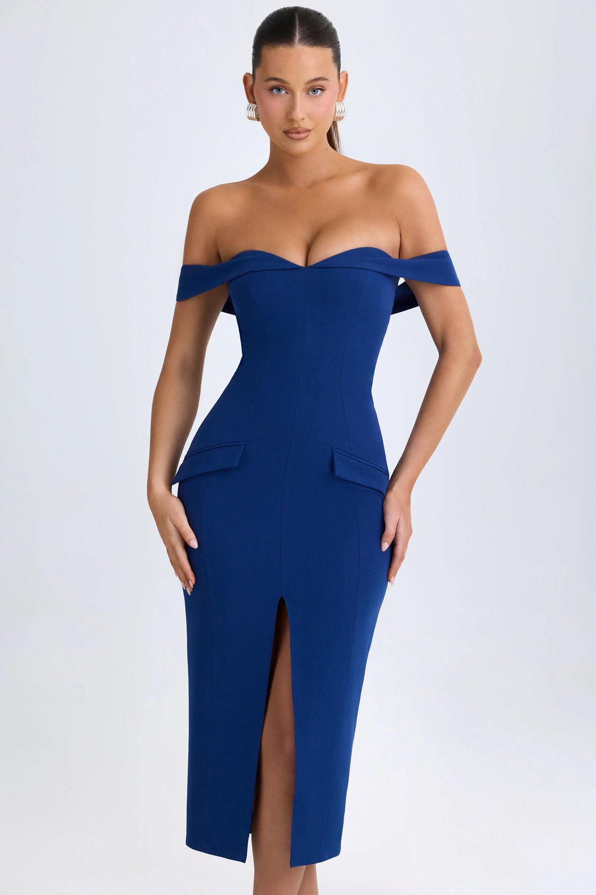Off Shoulder Midaxi Dress in True Navy