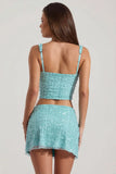 Embellished Low Rise Mini Skirt in Aqua Blue