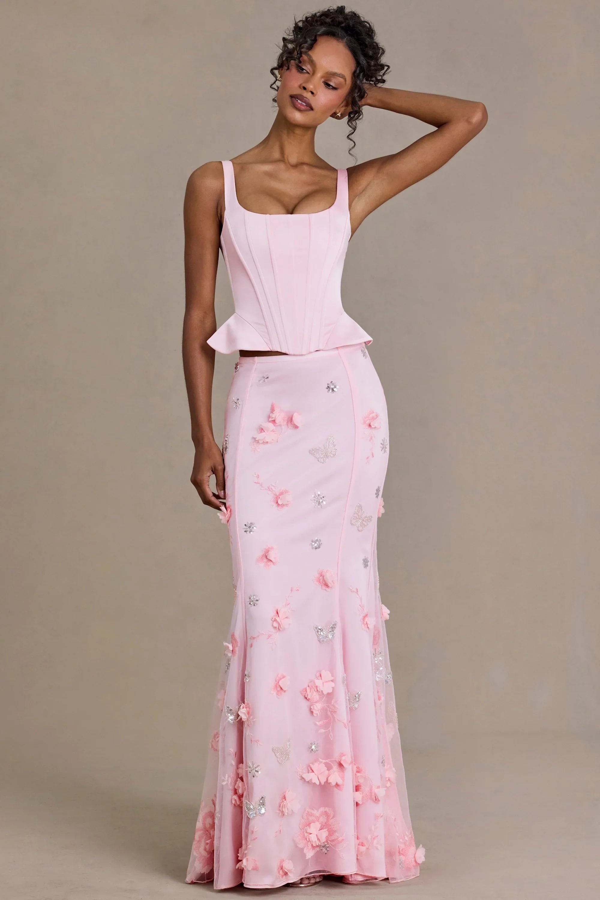 Embellished Tulle Skirt in Baby Pink