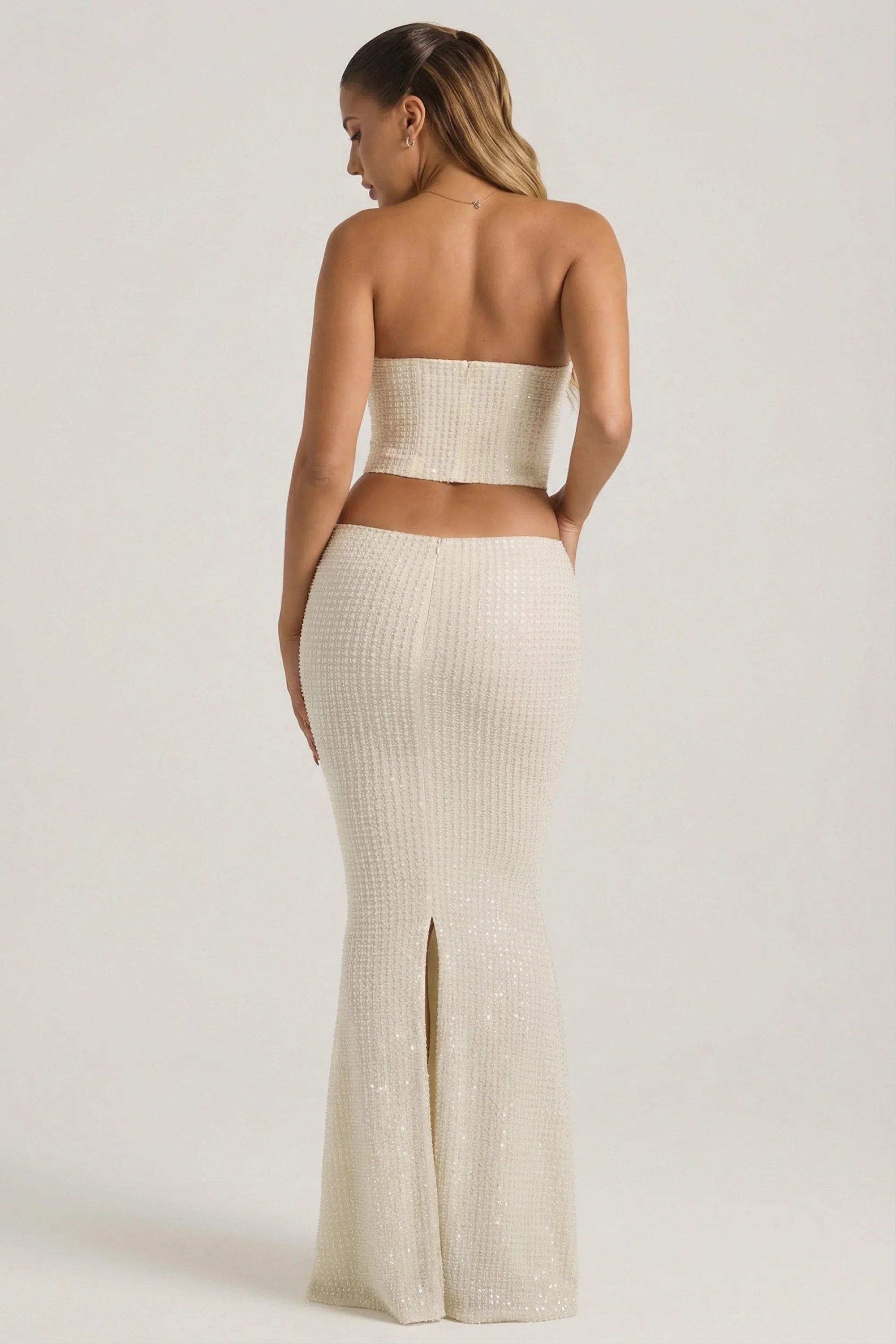 Embellished Cut Out Draped Corset Gown in White