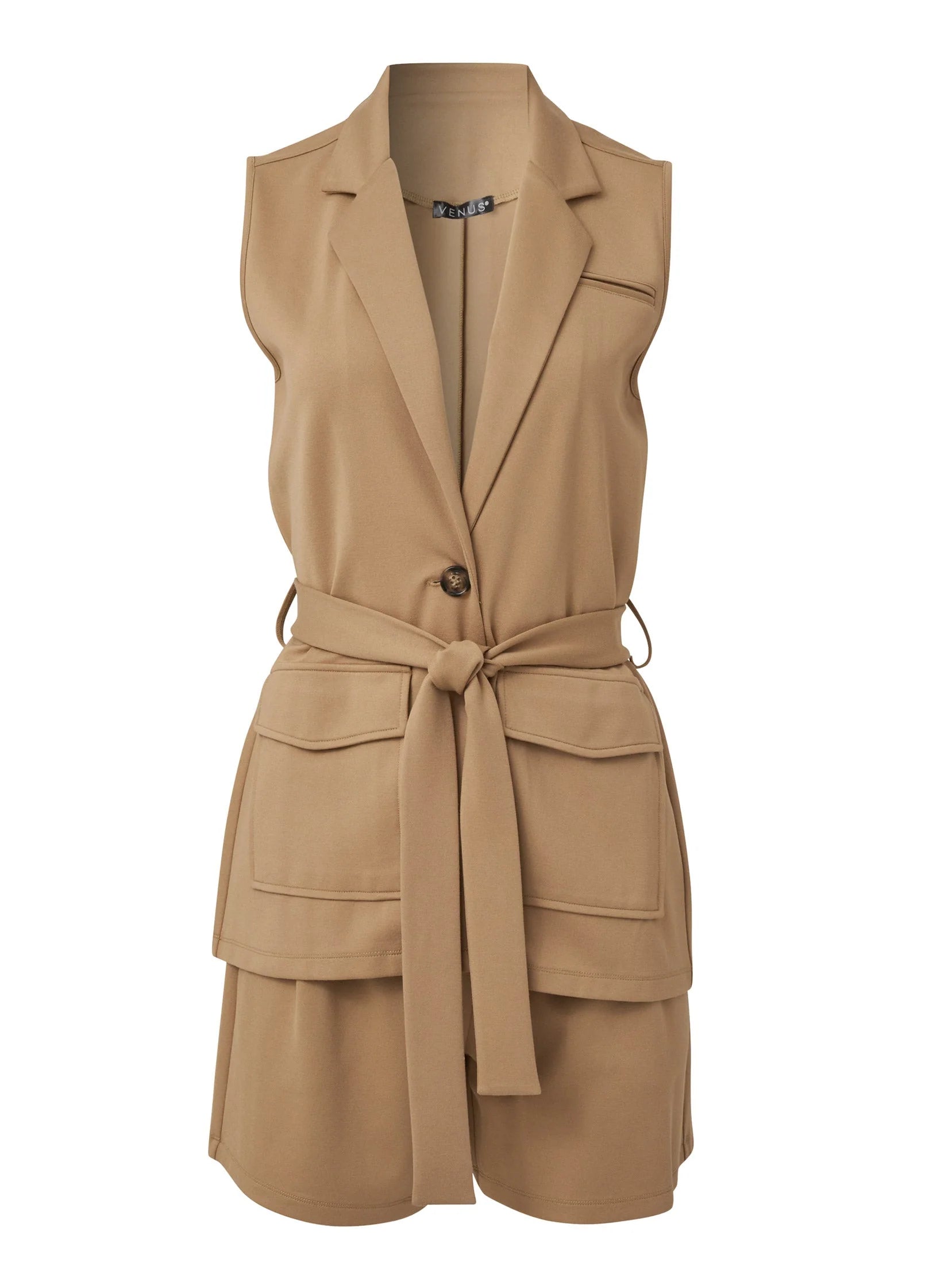 Sleeveless Blazer Short Set Camel
