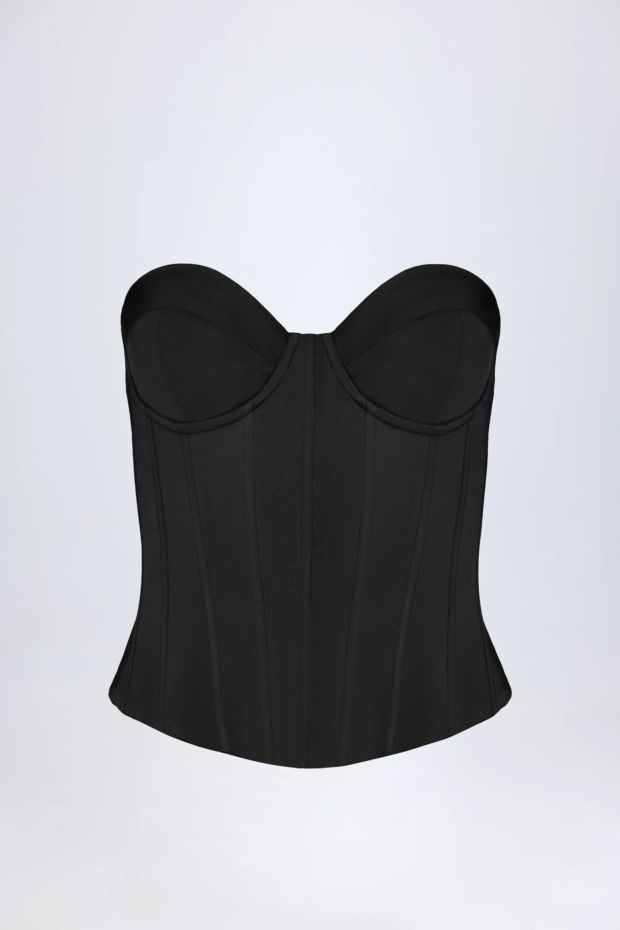 Satin Lace Up Corset Top in Black