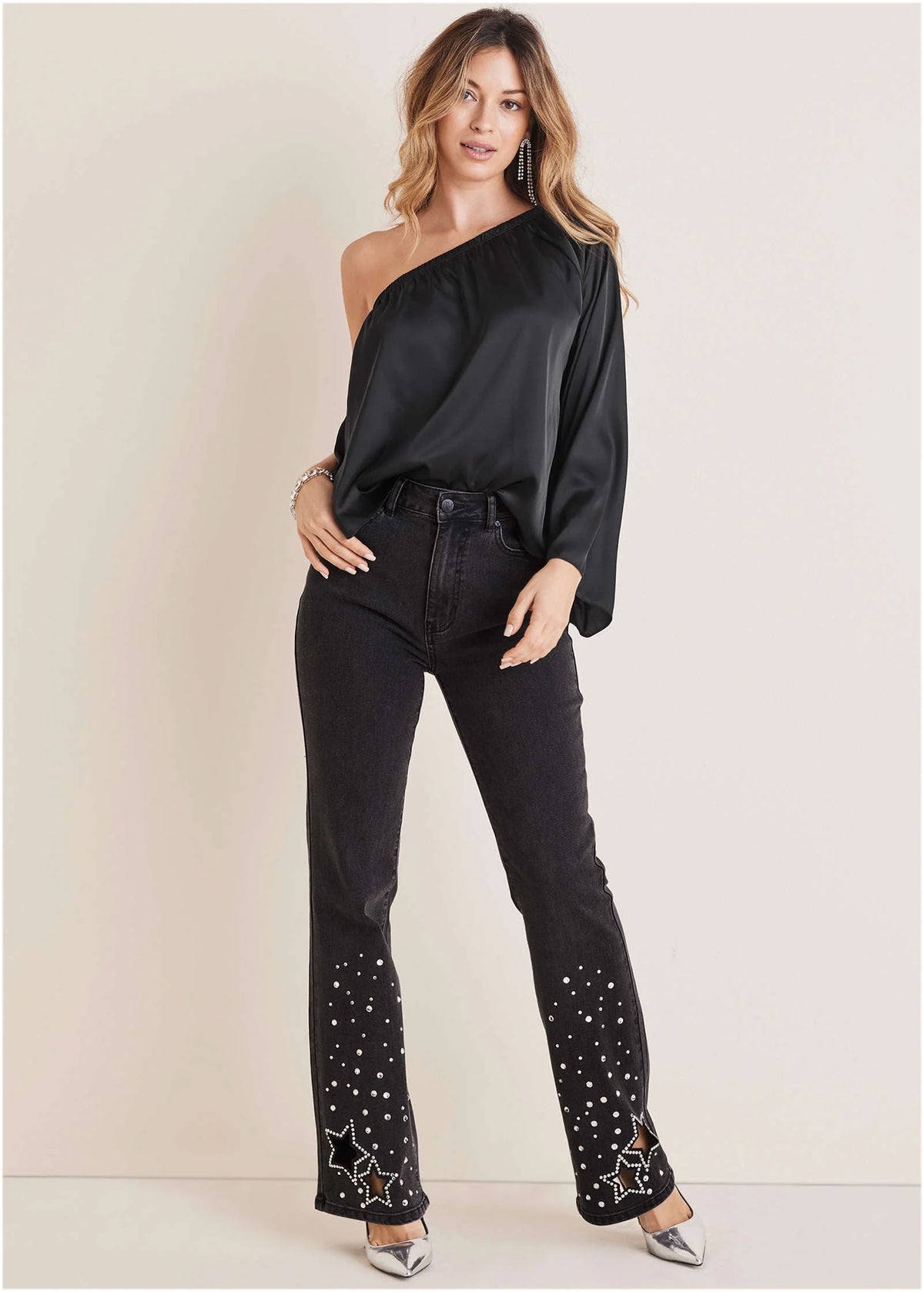 Rhinestone Embellished Jeans Black Wash