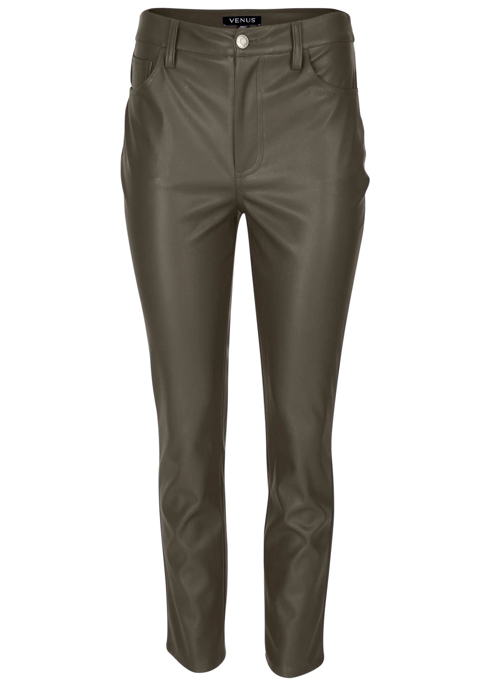 Faux Leather Straight Pants Brown