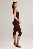 Modal Square Neck Bodycon Capri Jumpsuit in Chocolate Brown