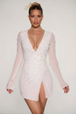 Embellished Wrap Over A Line Mini Dress in Ivory