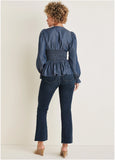Chambray Smocked Top Dark Wash