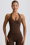 Halterneck Open Back Tank Top in Pecan Marl