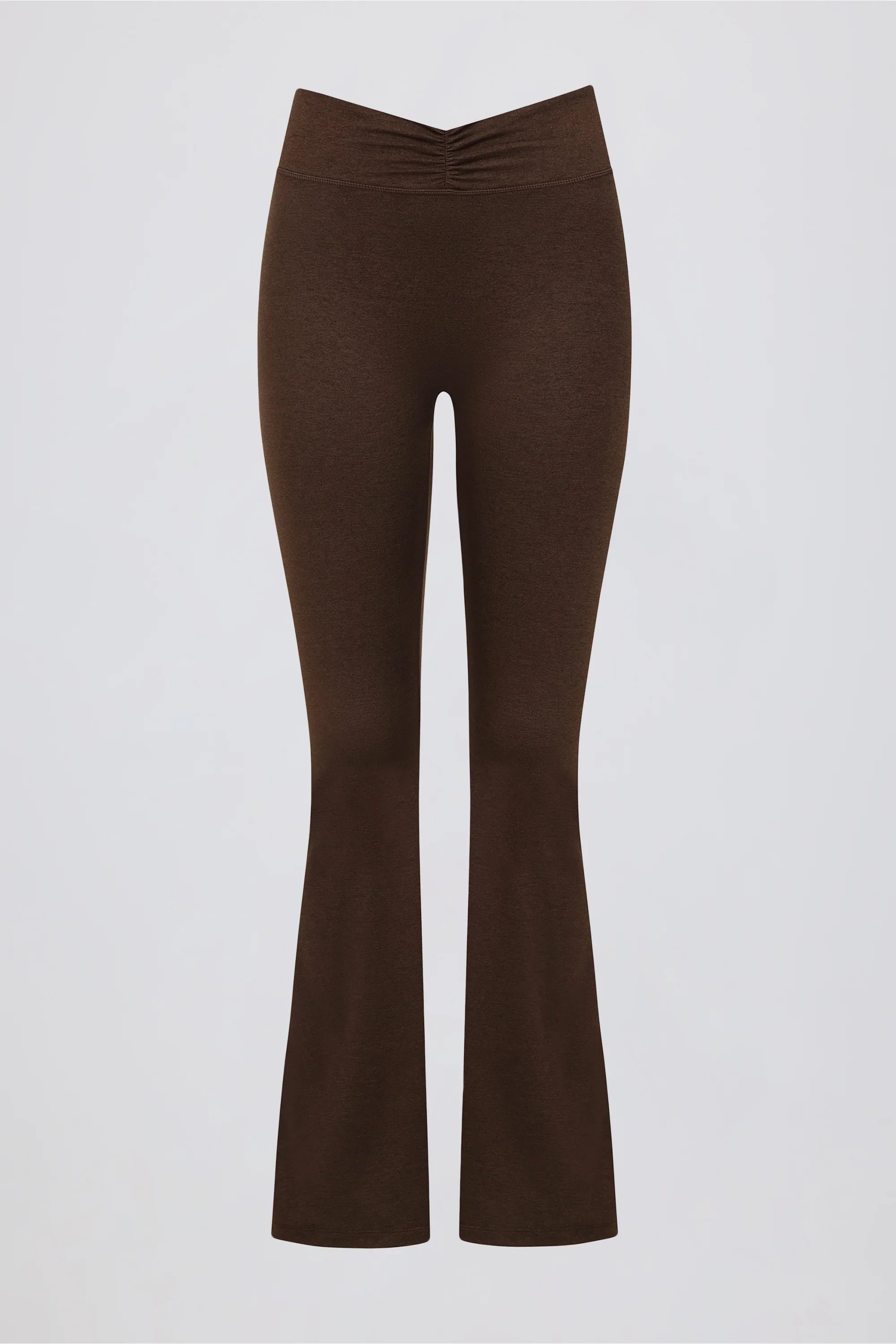 Brushed Jersey Ruched Flared Trousers in Pecan Marl