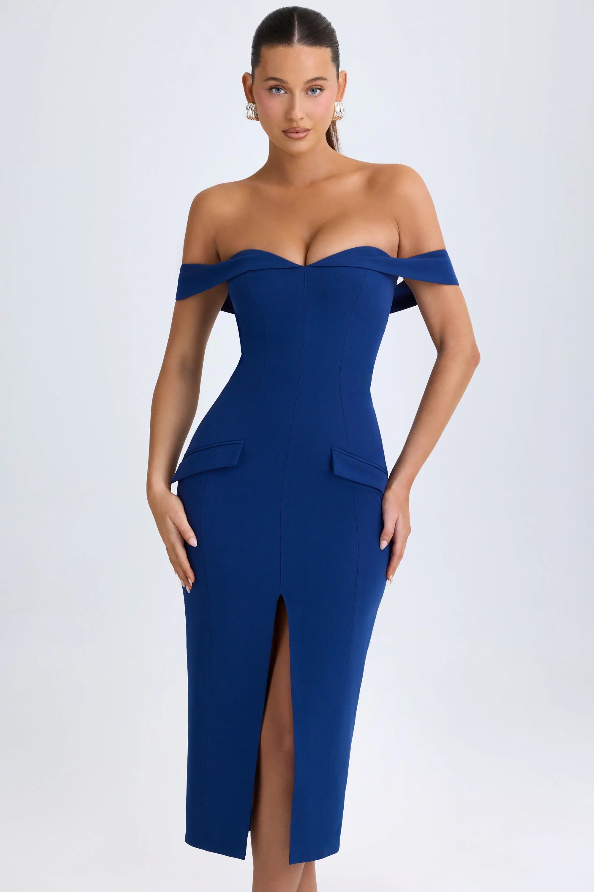 Off Shoulder Midaxi Dress in True Navy