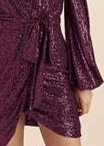 Belted Sequin Wrap Dress Wine
