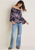 Bell Sleeve Printed Top Purple Multi