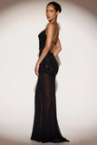 Embellished Sweetheart Neck Backless Gown in Black