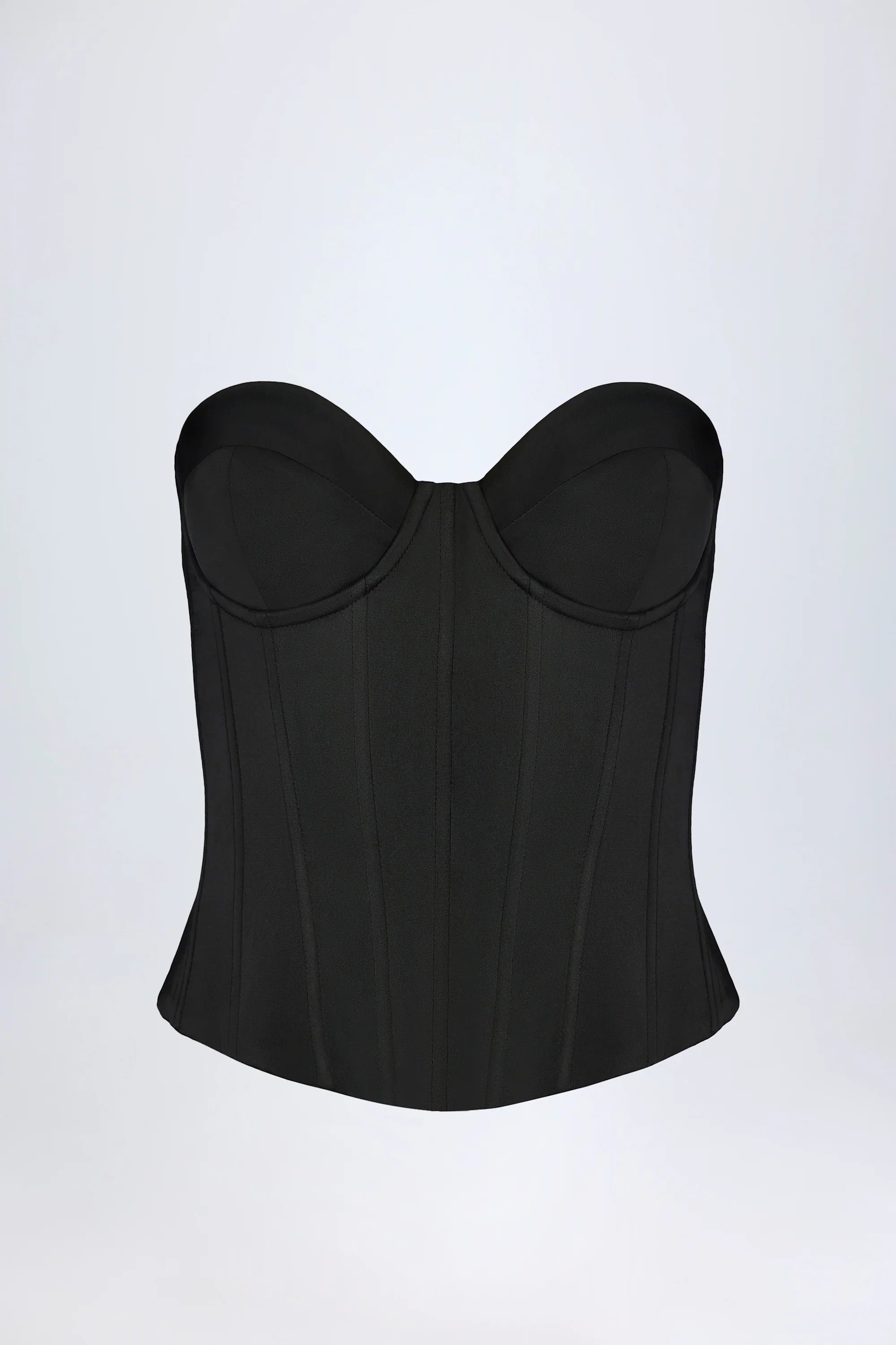 Satin Lace Up Corset Top in Black