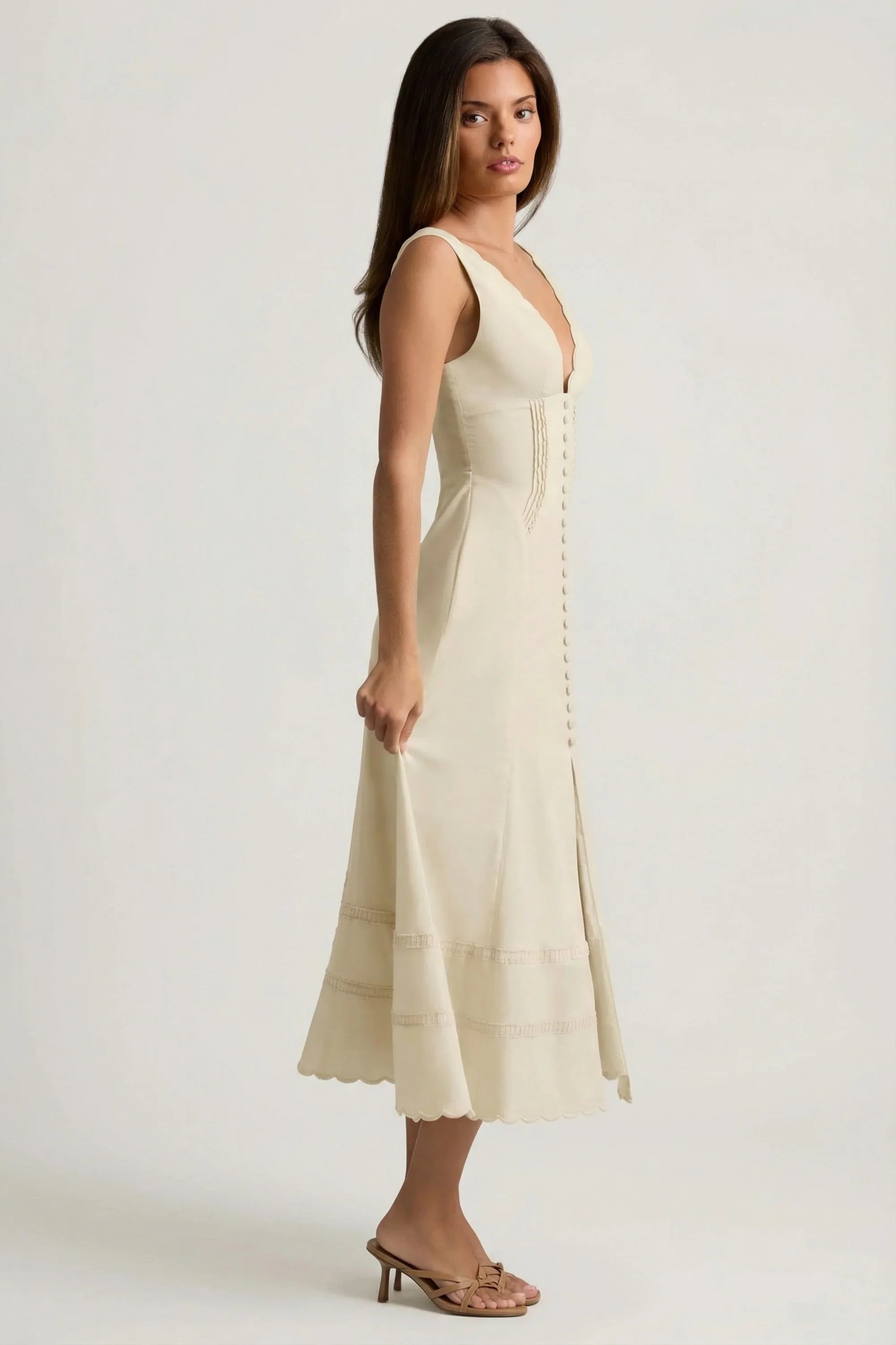 Cotton Poplin A Line Midaxi Dress in Ivory