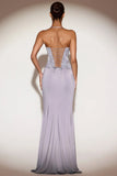 Embellished Cowl Neck Ruffled Gown Dress in Lilac