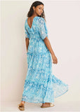 Flutter Sleeve Maxi Dress Water Snake