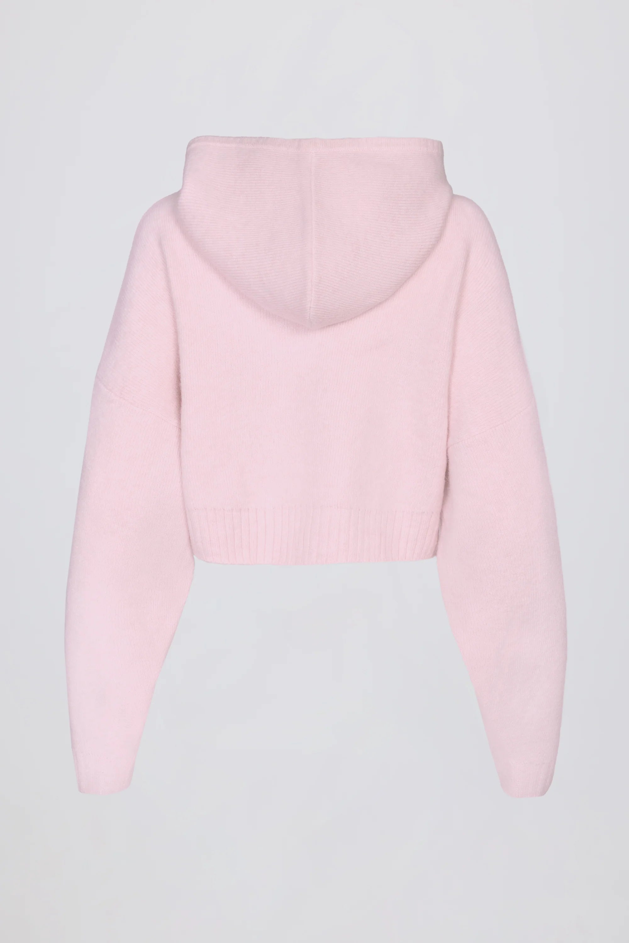 Soft Knit Zip Up Cropped Hoodie in Soft Pink