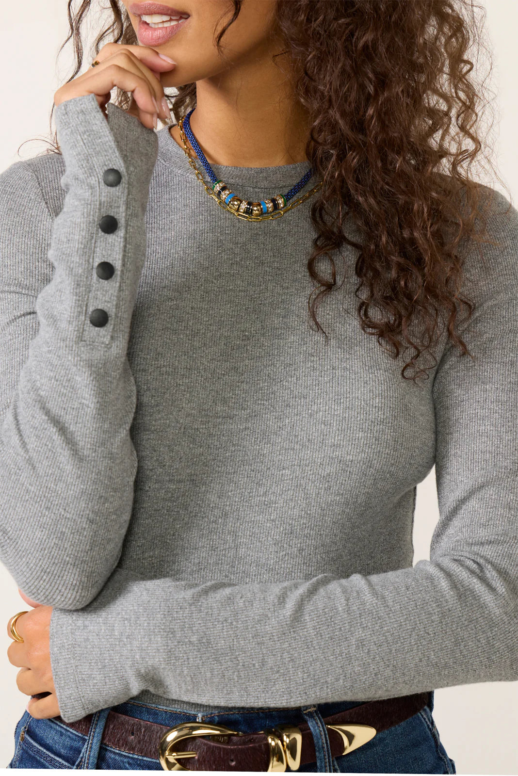 Rilo Ribbed Snap Long Sleeve Top