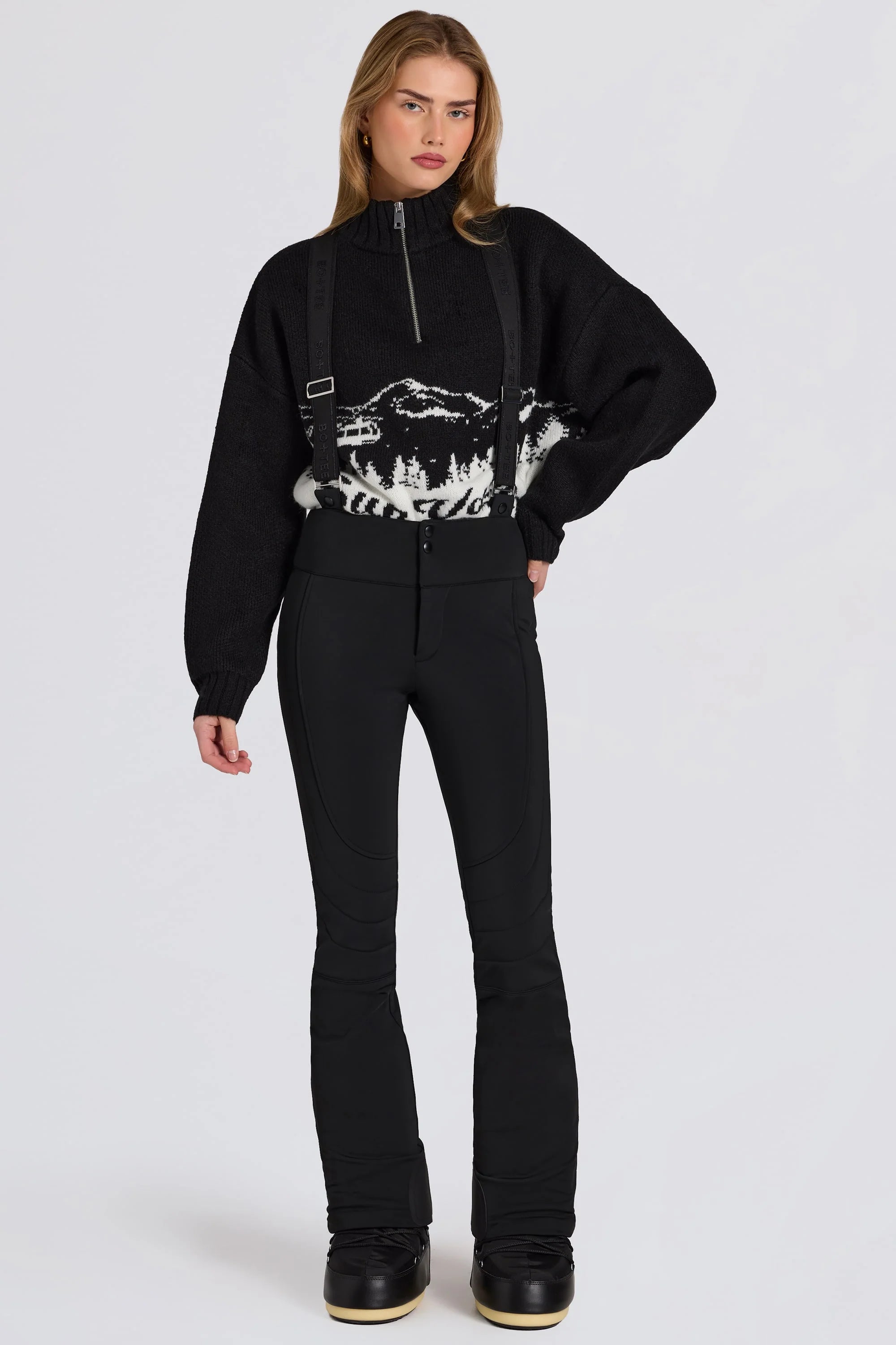 Waterproof High Rise Salopettes with Suspenders in Black