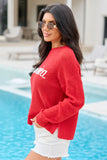 Off To The Fireworks Red America Script Striped Sweater