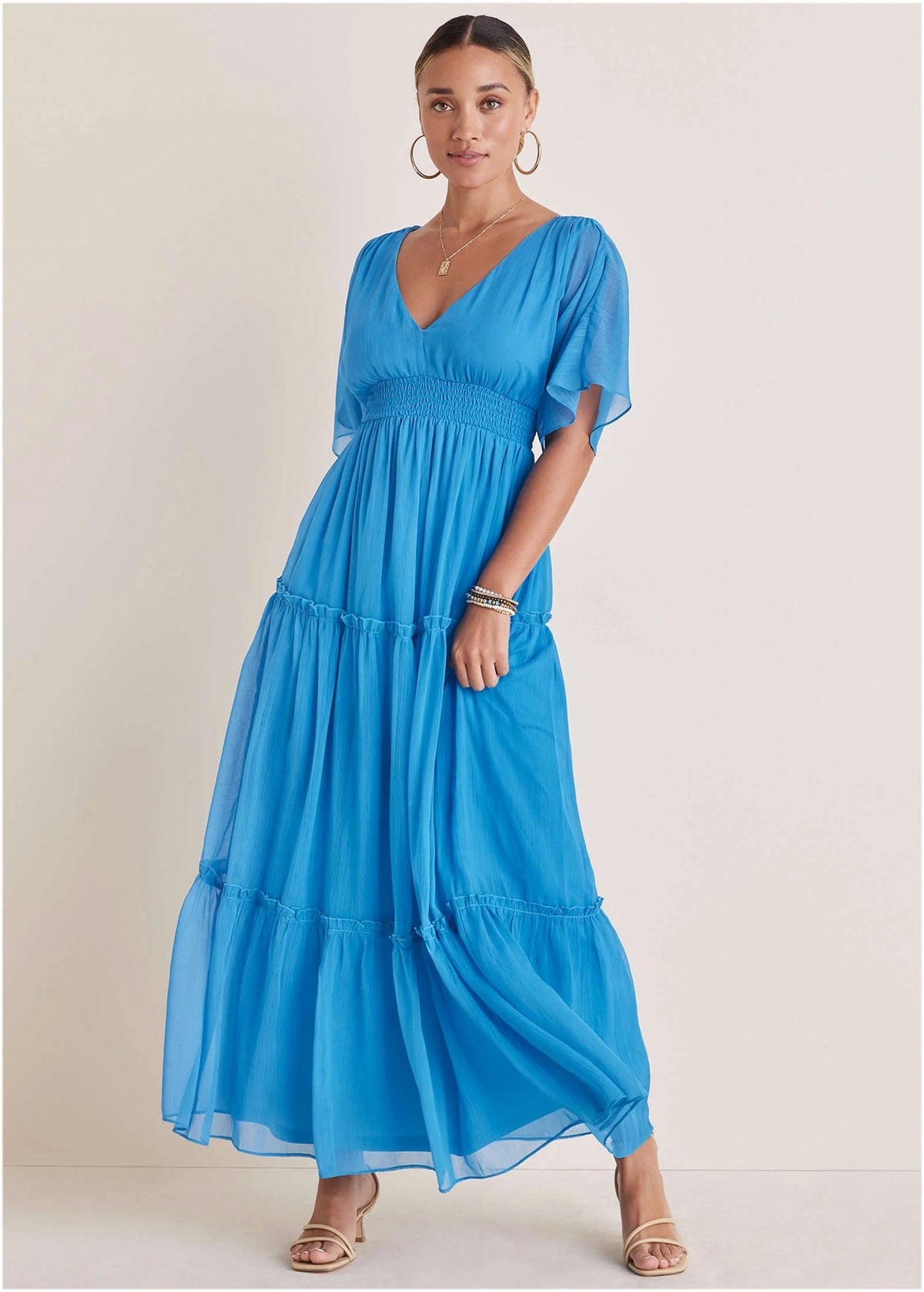 Flutter Sleeve Maxi Dress Blue