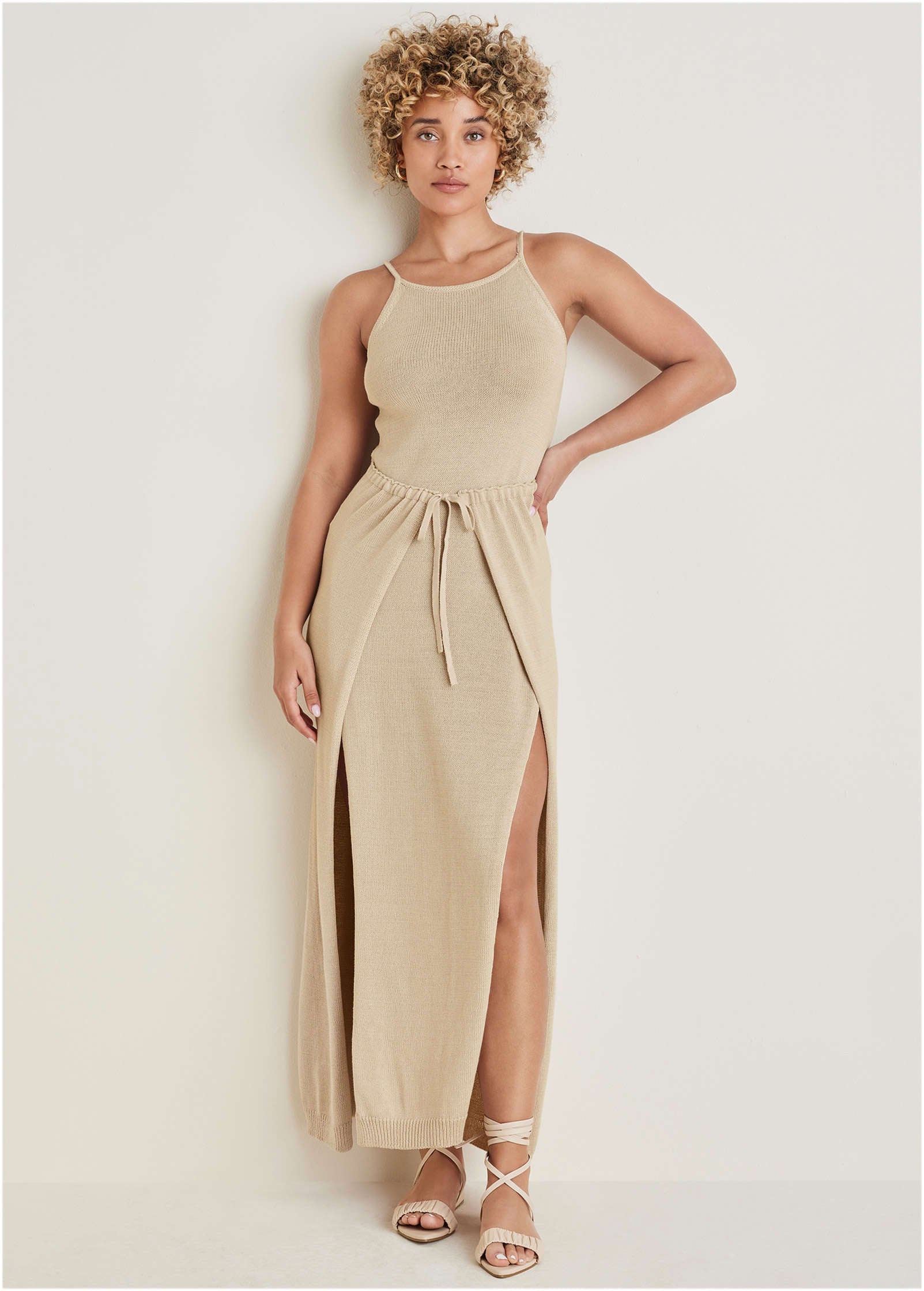 High Slit Sweater Maxi Sand
