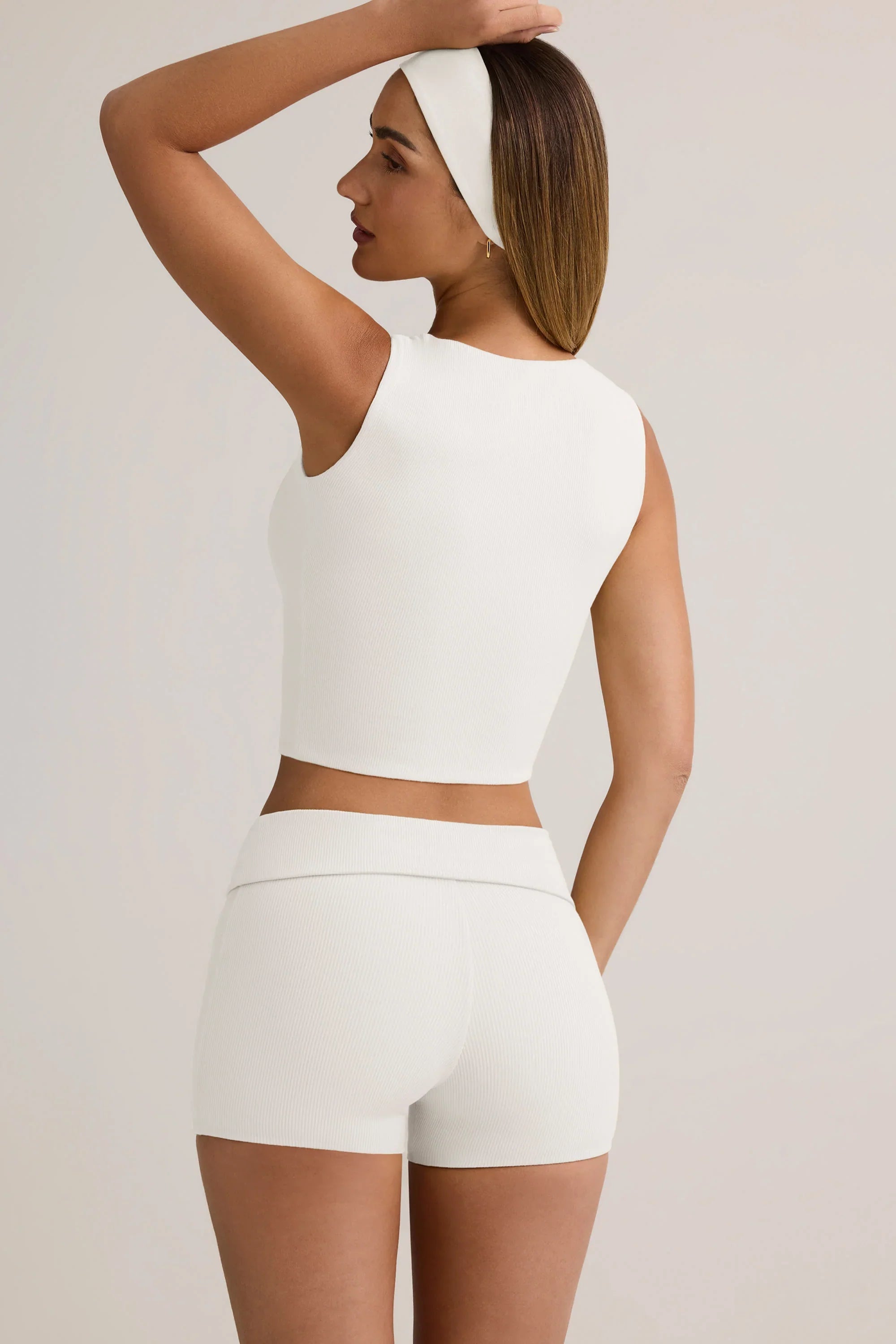 Modal Ribbed Button Up Vest Top in White