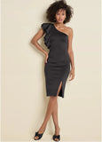 One Shoulder Ruffle Dress Black