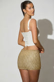 Embellished Low Rise Mini Skirt in Gold