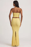 Draped Low Rise Lace Maxi Skirt in Pastel Yellow