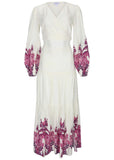 Printed Linen Two Piece Set Pink Boho Paisley Border