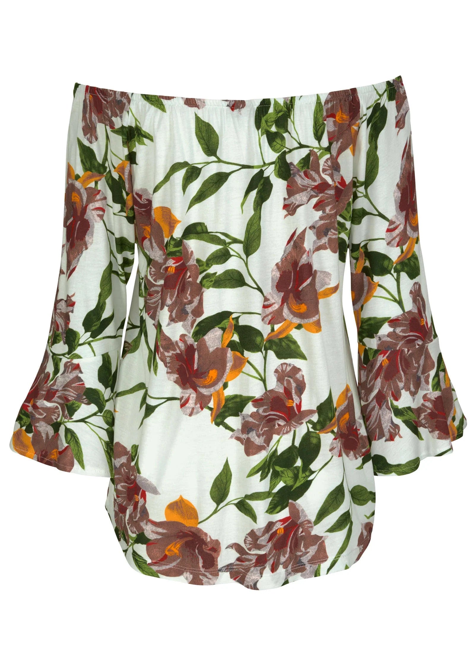 Bell Sleeve Printed Top White Floral Multi