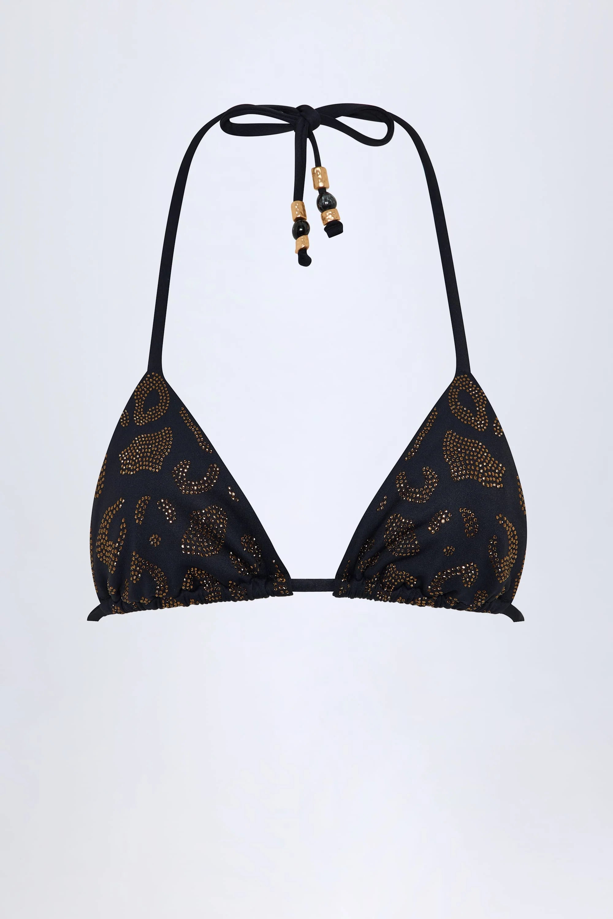 Charm Detail Triangle Bikini Top in Black