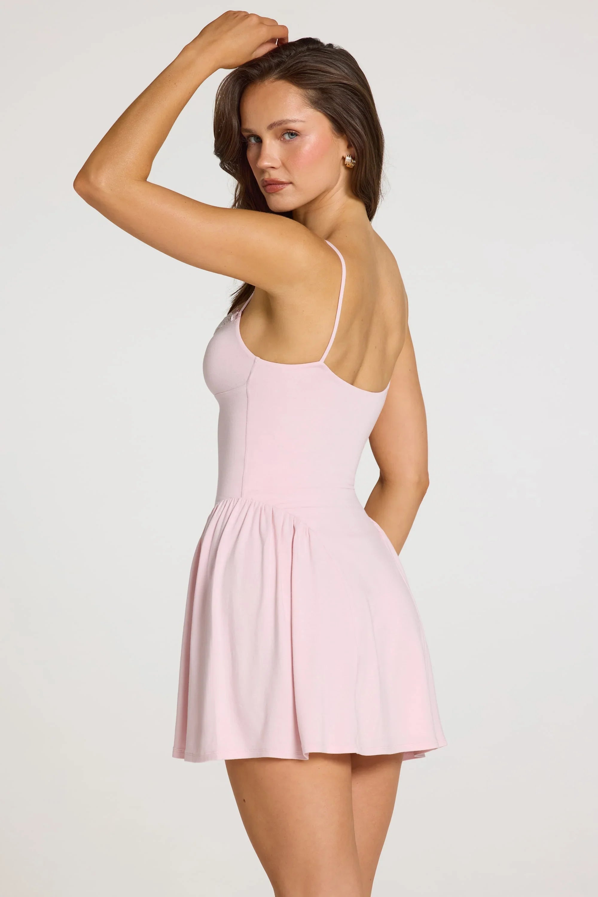 Modal Lace Trim Mini Dress in Baby Pink